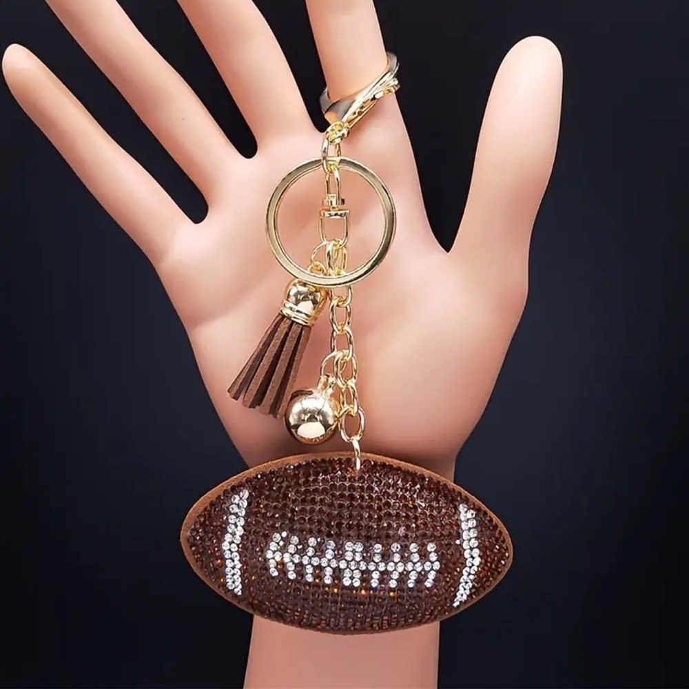 Football Keychain Rhinestone Purse Charm with tassel
